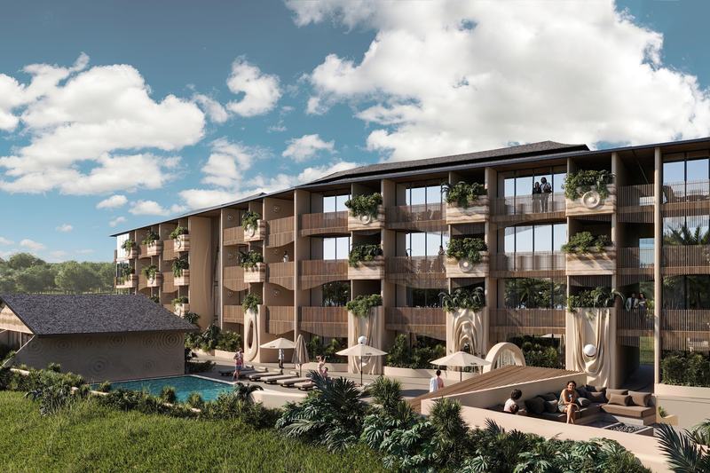 AURA Apartment: корпус апартаментов и бассейн резорта