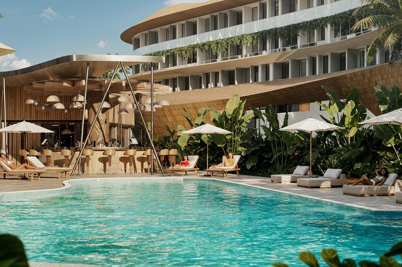 Elysium eco-city · Апартаменты 2BR: главный бассейн комплекса с лежаками
