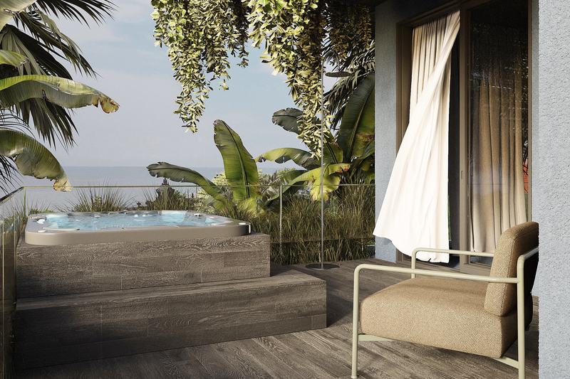 Kedungu Baza Honeymoon Suite: терраса с джакузи и видом на океан, рендер