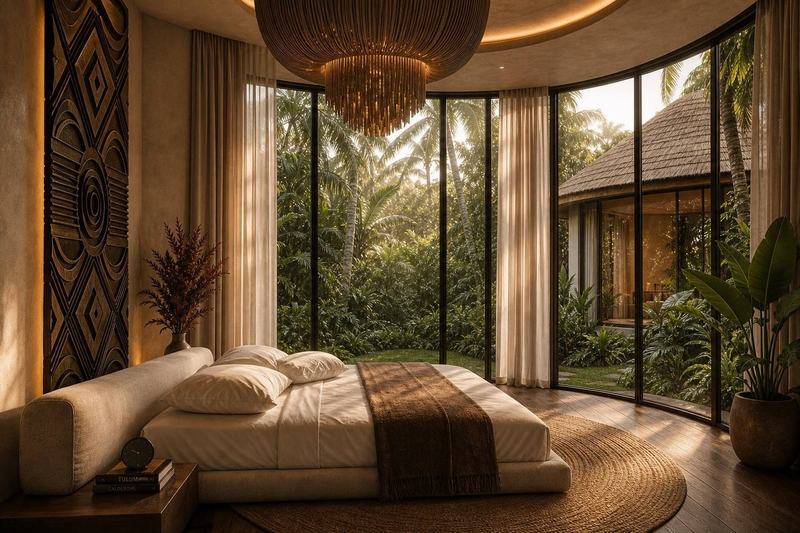 Re-Imagined Mini Villa: рендер спальни с видом на сад