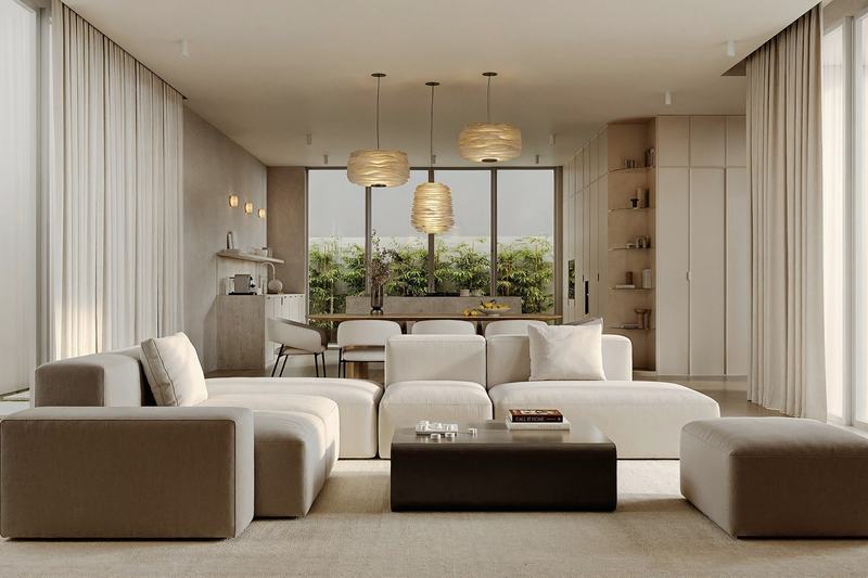Seseh Sands · Вилла 3BR: гостиная с мягкой зоной