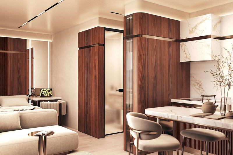 TAO Club House · Студия 28 м²: гостиная зона студии