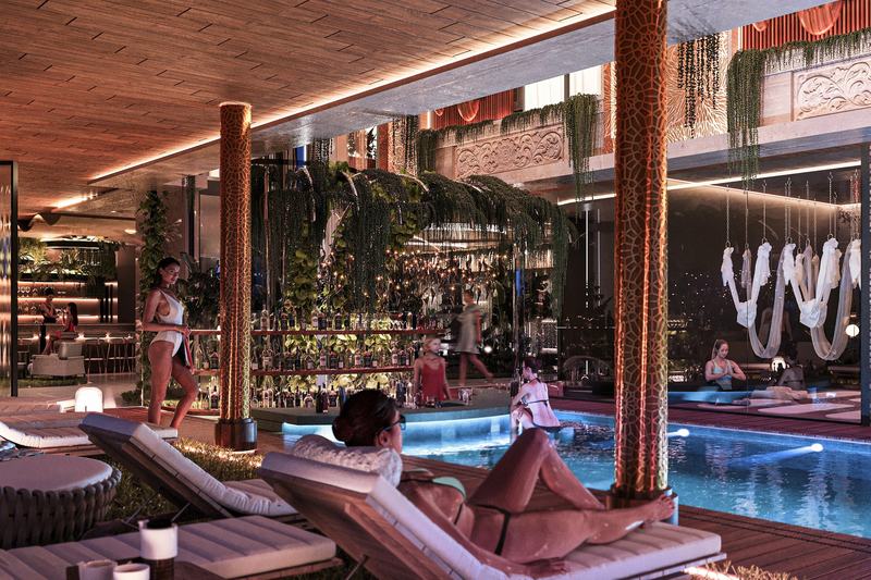 TAO Club House · Студия 39 м²: лаунж у бассейна комплекса