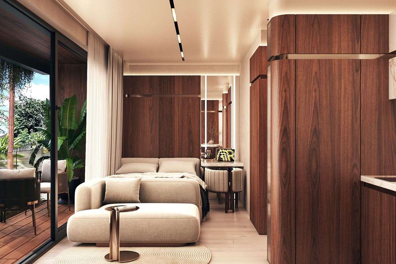 TAO Club House · Студия 39 м²: кухня и обеденный стол