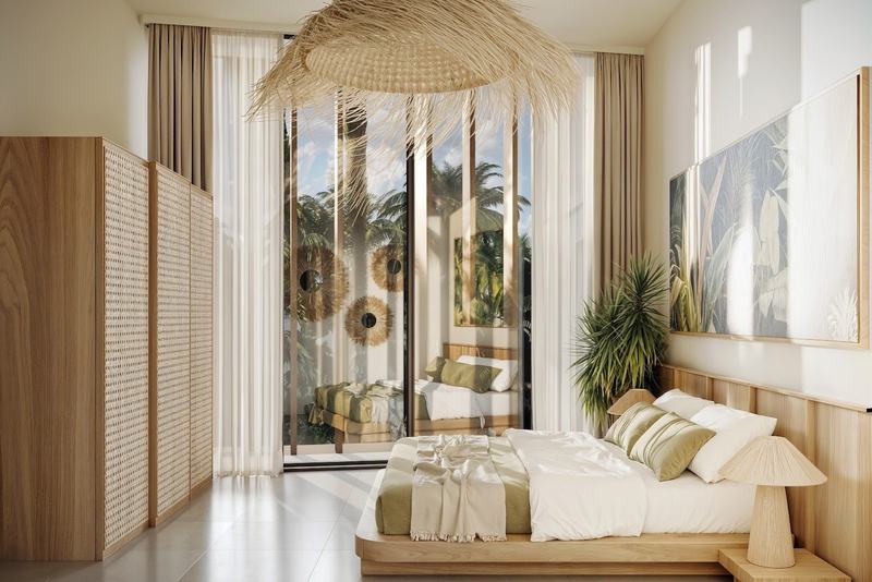 Спальня апартаментов Ubud Dream с панорамным окном